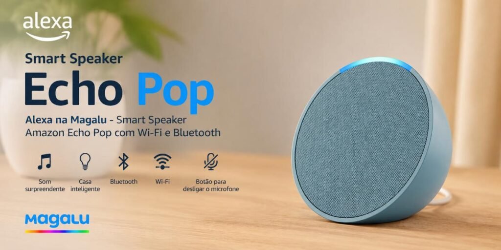 Amazon Echo Pop Smart Speaker cor azul com Wi-Fi e Bluetooth disponível no Magalu